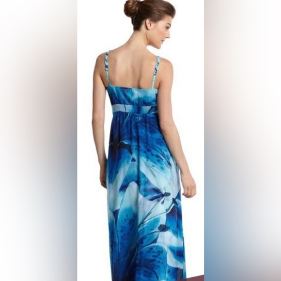 White House Black Market Aqua Blue Floral Maxi Dress Size 00 - Picture 2 of 6